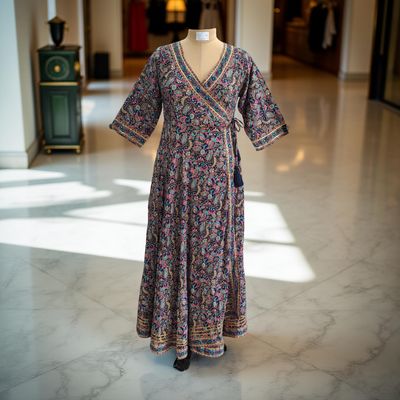 XS/S Priam Printed Silk Crystal Dress 54&quot; Long Jalabiya