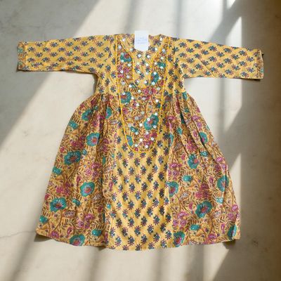 4-5 Year Suf Printed Cotton Girls Dress 34&quot; Long Jalabiya