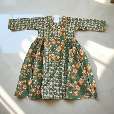 4-5 Year Suf Printed Cotton Girls Dress 34&quot; Long Jalabiya