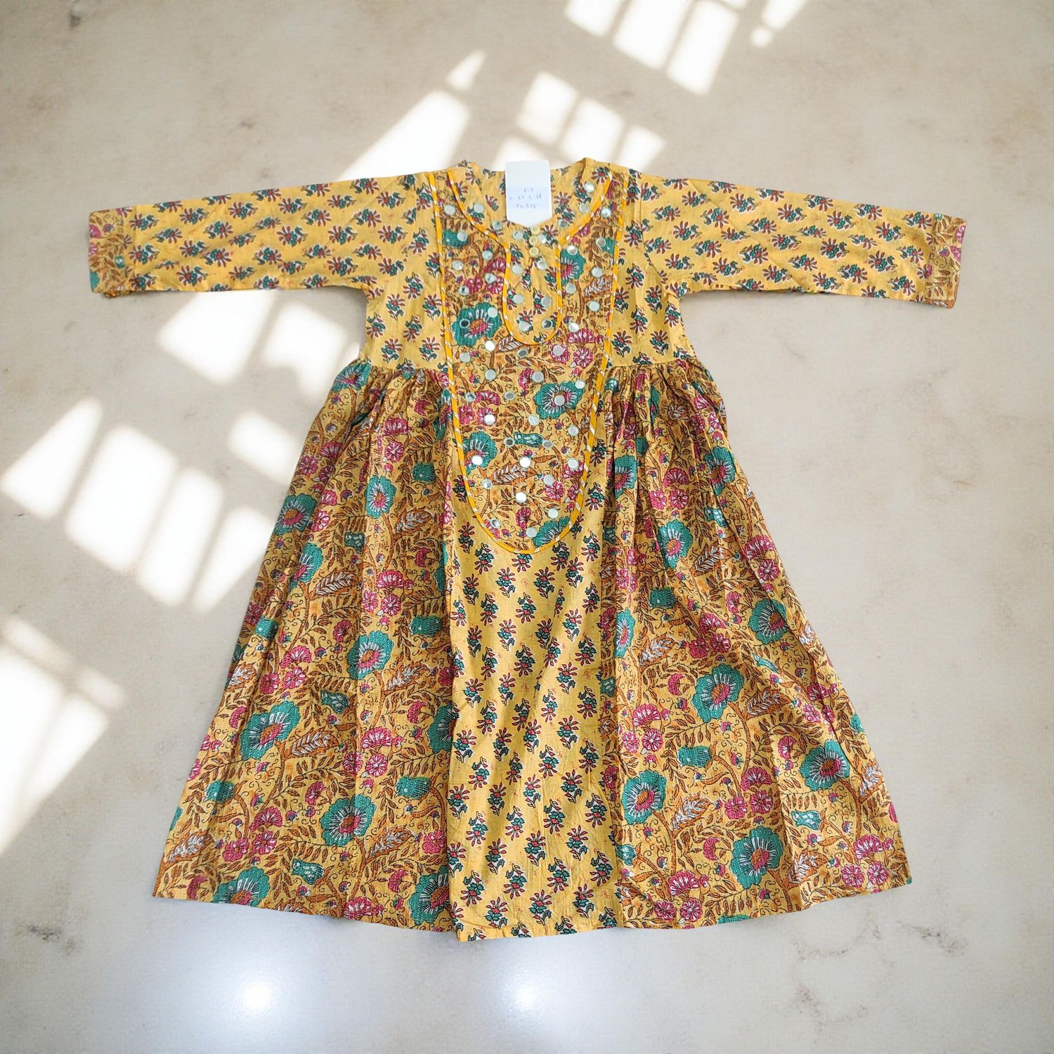 6-7 Year Suf Printed Cotton Girls Dress 38&quot; Long Jalabiya