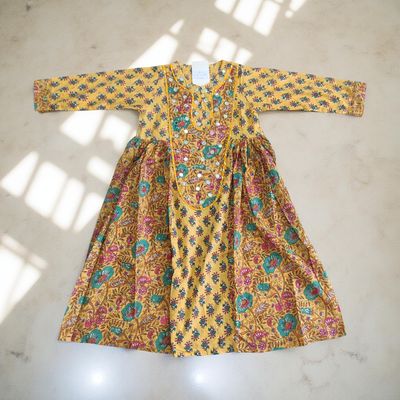 6-7 Year Suf Printed Cotton Girls Dress 38&quot; Long Jalabiya