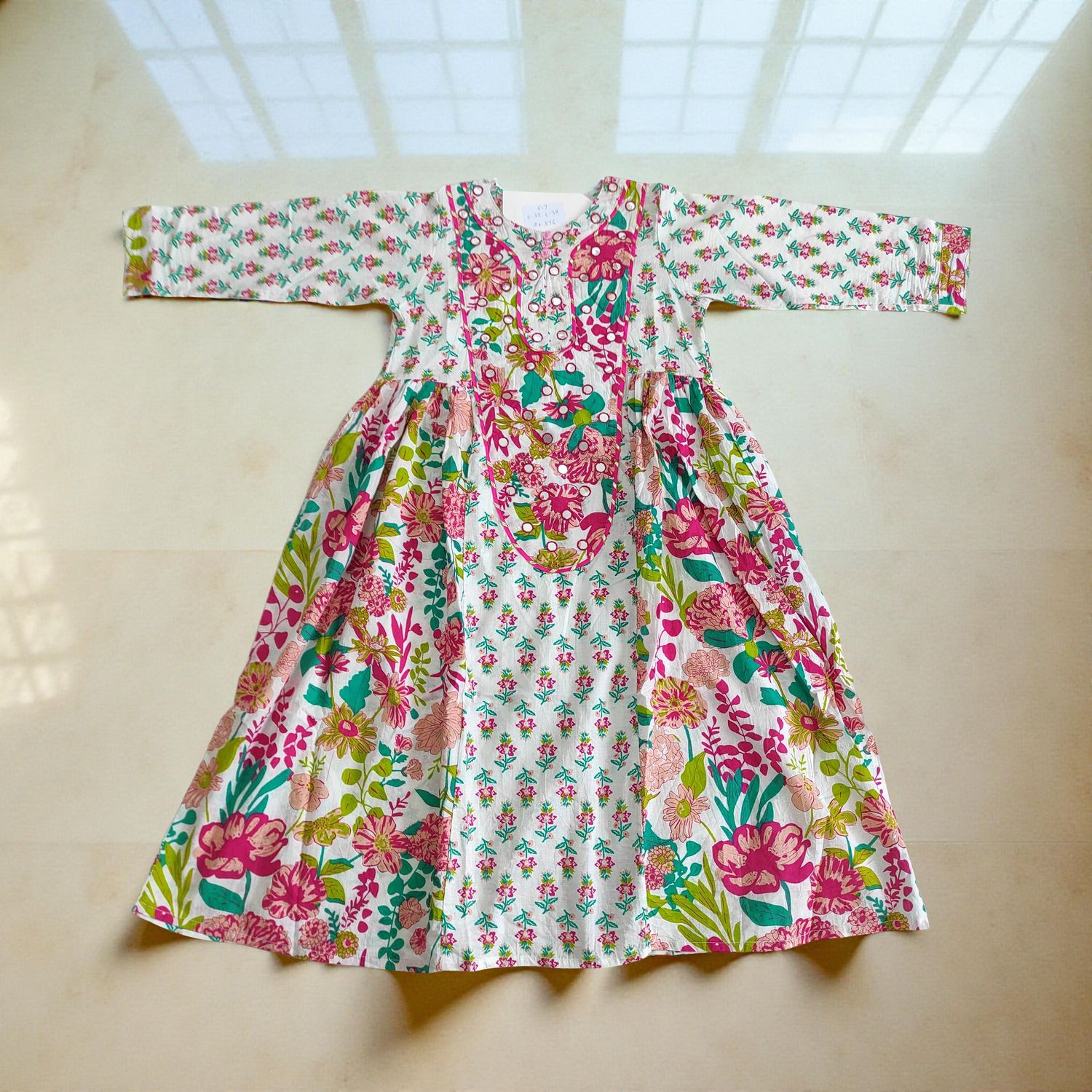 6-7 Year Suf Printed Cotton Girls Dress 38&quot; Long Jalabiya