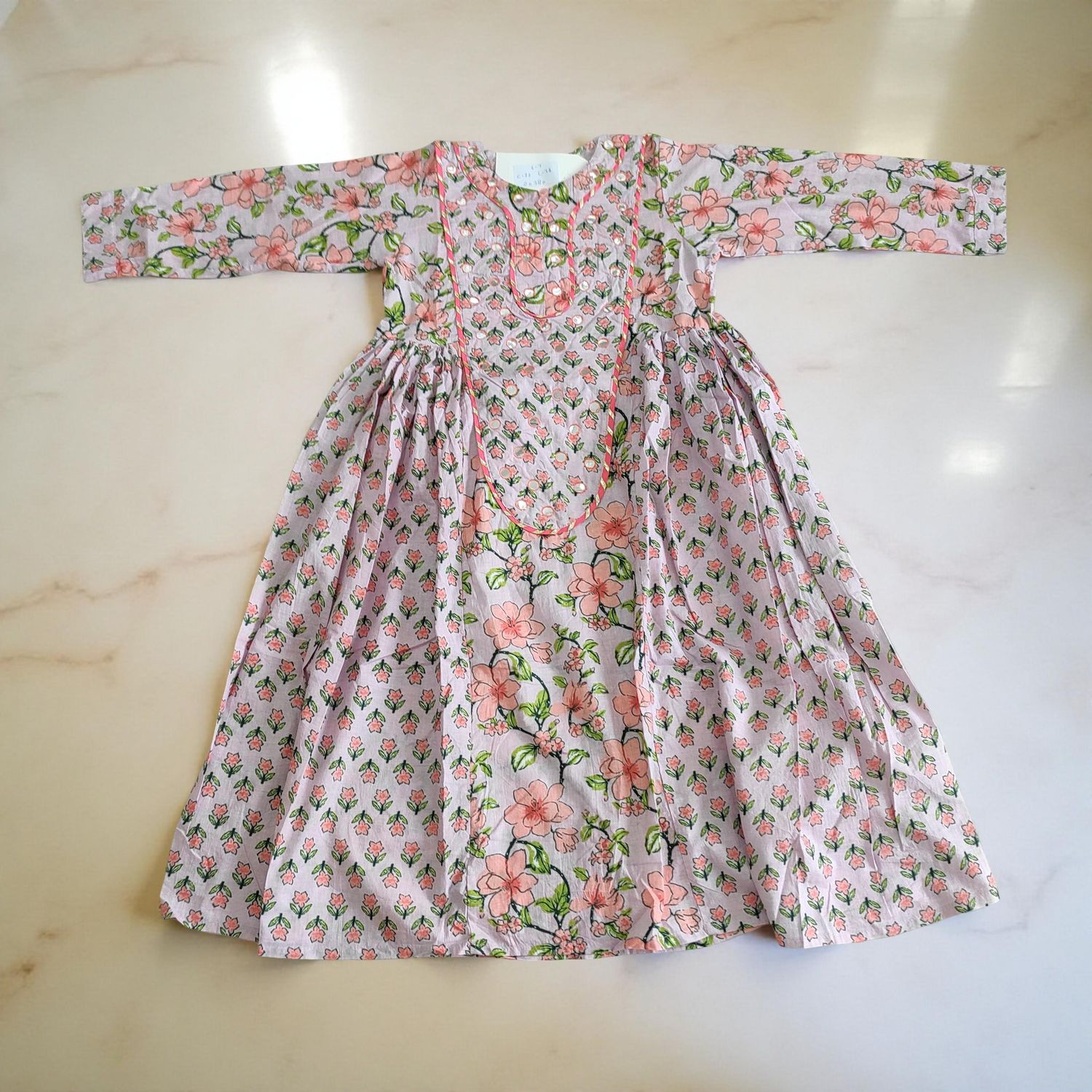 6-7 Year Suf Printed Cotton Girls Dress 38&quot; Long Jalabiya