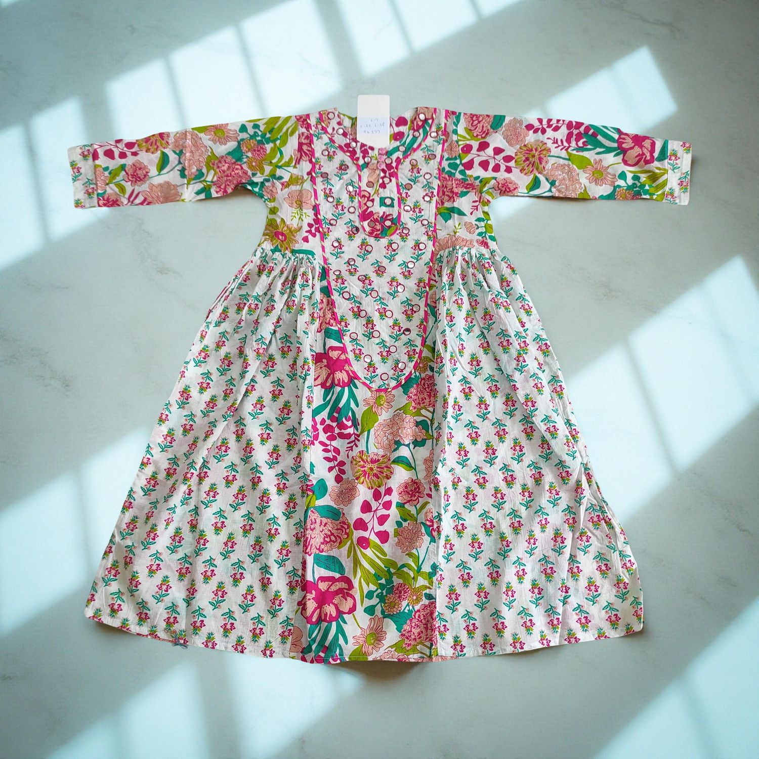 6-7 Year Suf Printed Cotton Girls Dress 38&quot; Long Jalabiya