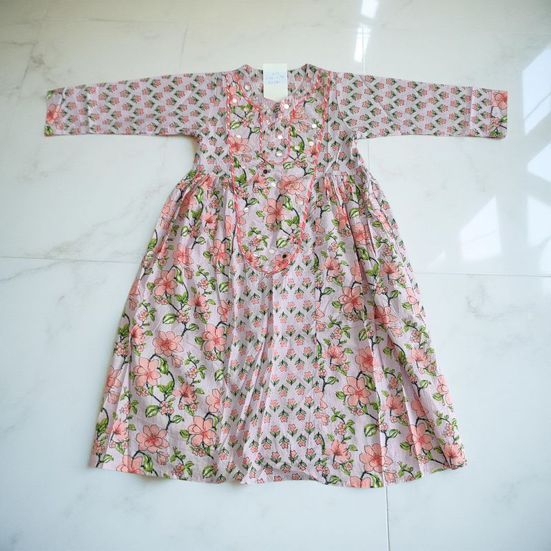 6-7 Year Suf Printed Cotton Girls Dress 38&quot; Long Jalabiya