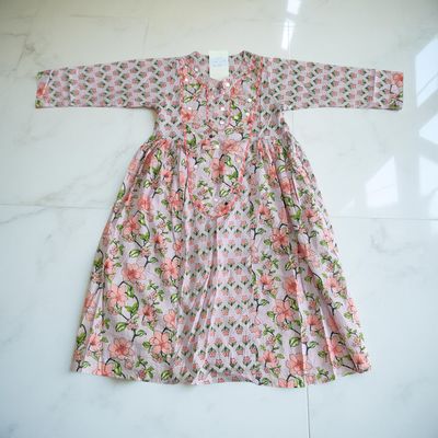 6-7 Year Suf Printed Cotton Girls Dress 38&quot; Long Jalabiya