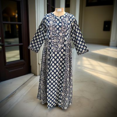 S/M Suf Printed Cotton Dress 57&quot;Long Sleeves Jalabiya