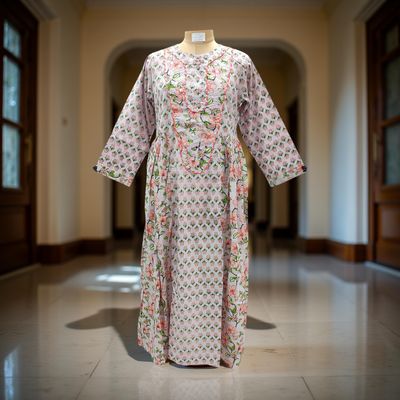 L-XL  Suf Printed Cotton Dress 57&quot;Long Sleeves Jalabiya