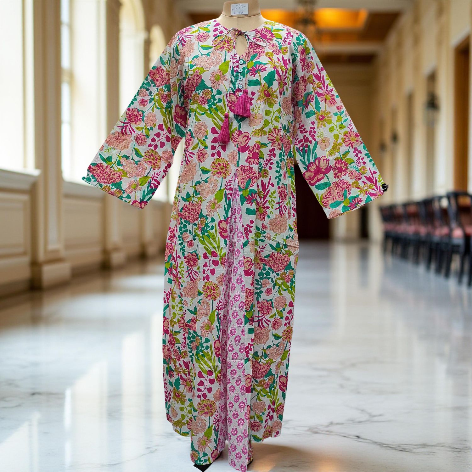 S/M Nobila Printed Cotton Dress 57&quot; Long Jalabiya