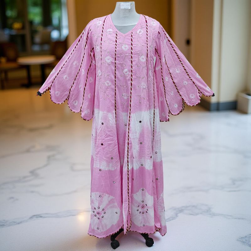 L-XL Meher Crystal Tie Dye Cotton Dress 57&quot; Long Jalabiya