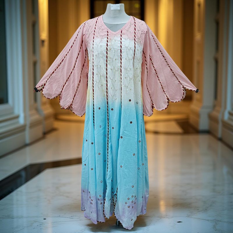 S/M  Meher Crystal Tie Dye Cotton Dress 57&quot; Long Jalabiya