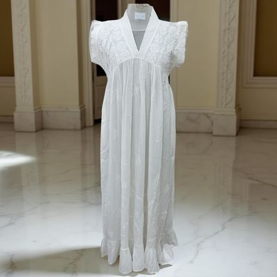 2XL/3XL Amani Embroidery Cotton Dress 57&quot; Short Sleeves Jalabiya