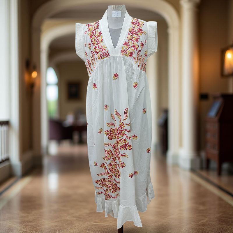 L/XL Amani Embroidery Cotton Dress 57&quot; Short Sleeves Jalabiya