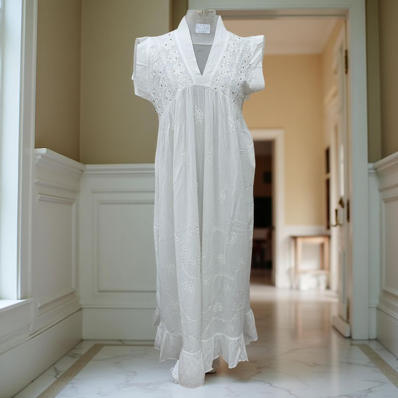 S/M Amani Embroidery Cotton Dress 57&quot; Short Sleeves Jalabiya