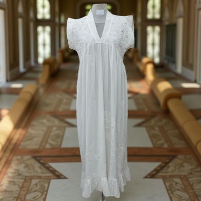 S/M Amani Embroidery Cotton Dress 57&quot; Short Sleeves Jalabiya