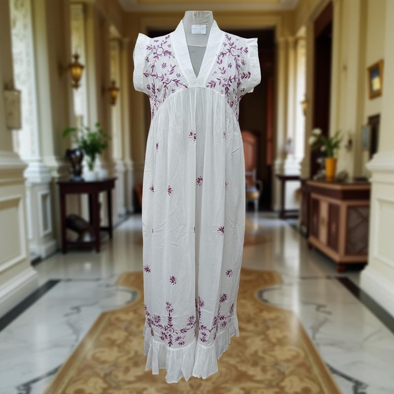 S/M Amani Embroidery Cotton Dress 57&quot; Short Sleeves Jalabiya