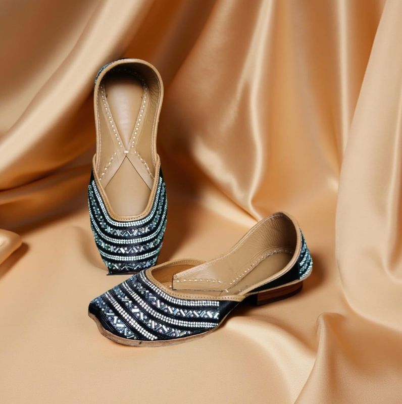 Black Khussa Flats - Indian Style