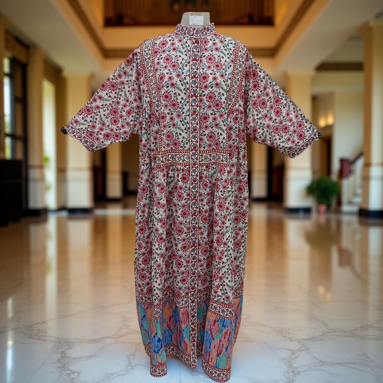 8-9 Year Faryat Printed Cotton  Dress 42&quot; Long Jalabiya
