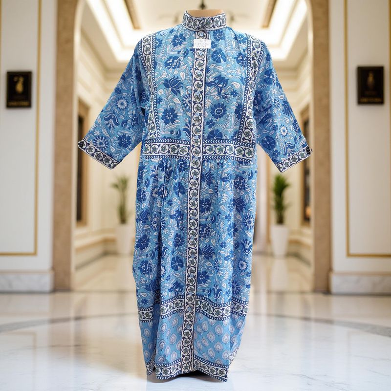 8-9 Year Faryat Printed Cotton  Dress 42&quot; Long Jalabiya