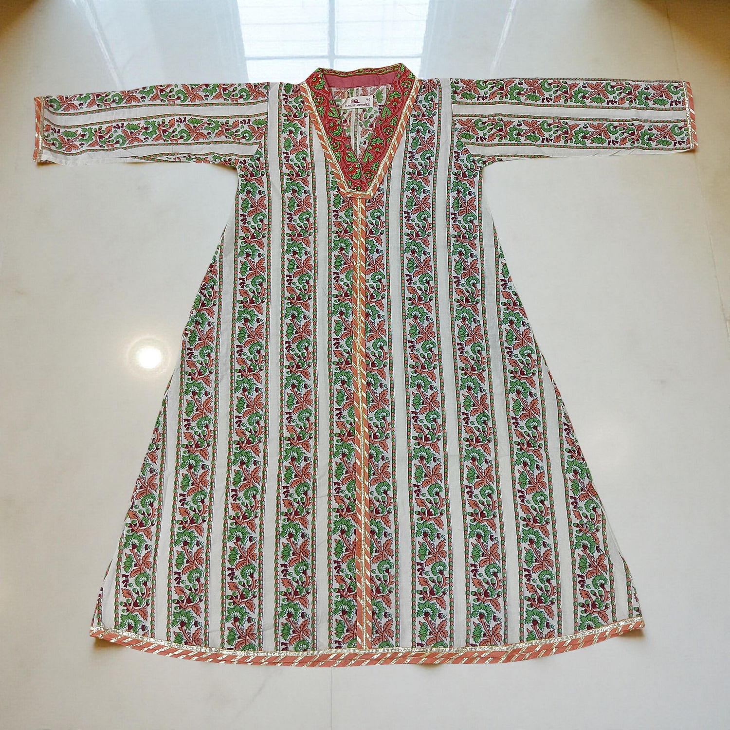 6-7 Year Teena Printed Cotton Girls Dress 38&quot; Long Jalabiya
