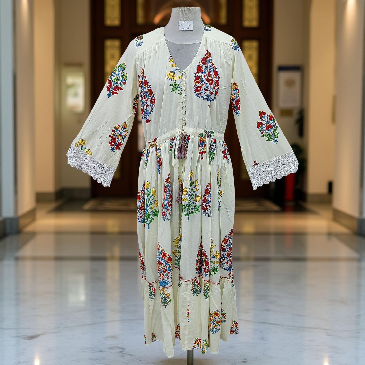 S/M Ari Printed Cotton Dress 57&quot; Long Jalabiya