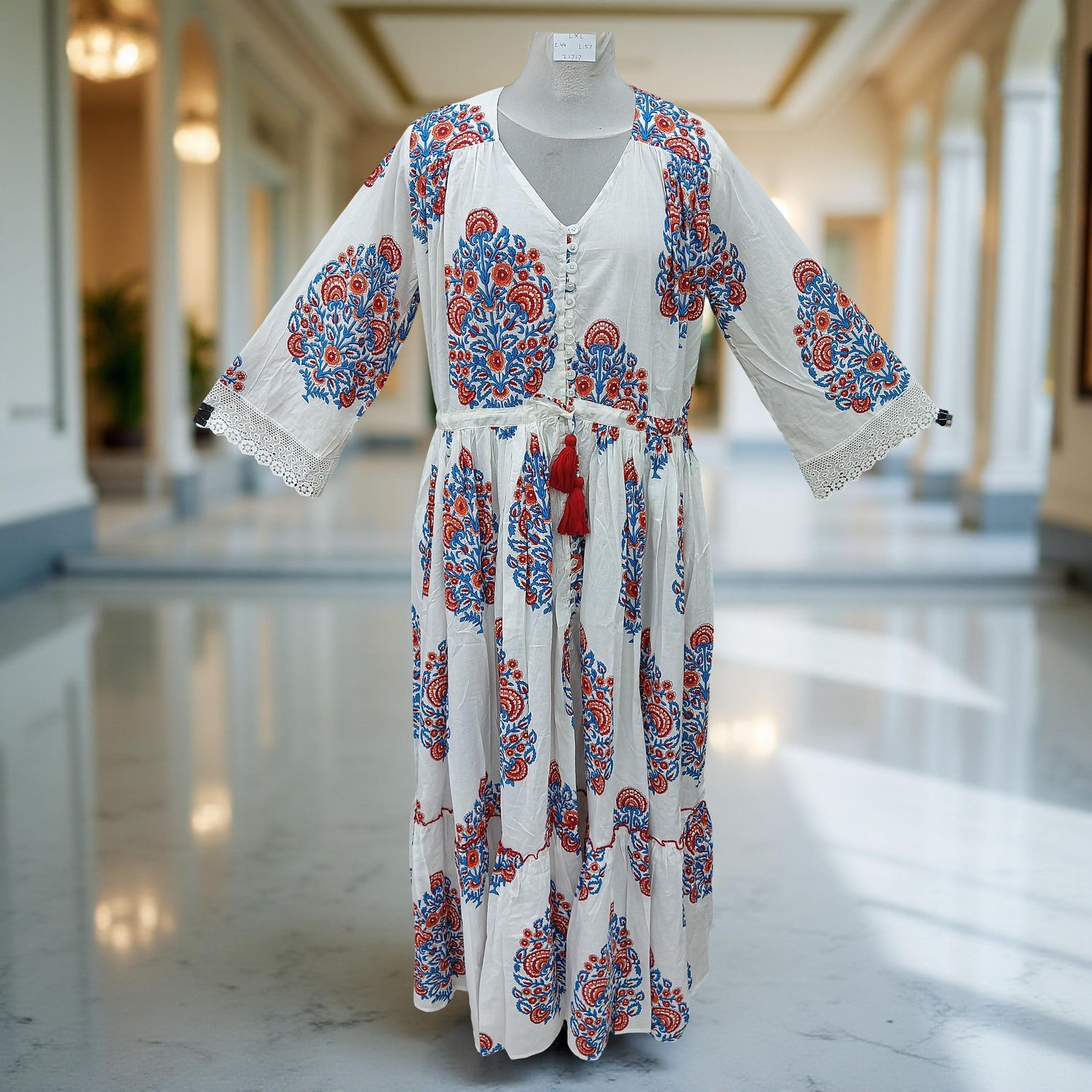 L/XL Ari Printed Cotton Dress 57&quot; Long Jalabiya