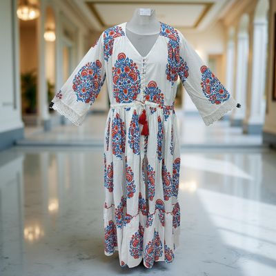 L/XL Ari Printed Cotton Dress 57&quot; Long Jalabiya