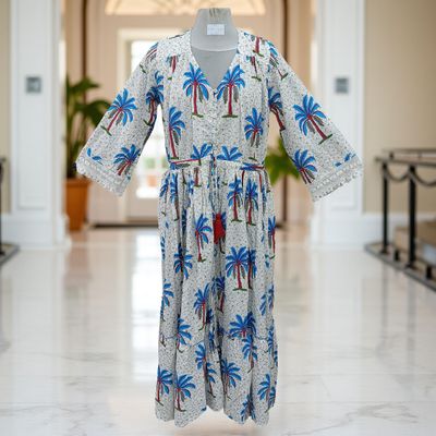 L/XL Ari Printed Cotton Dress 57&quot; Long Jalabiya