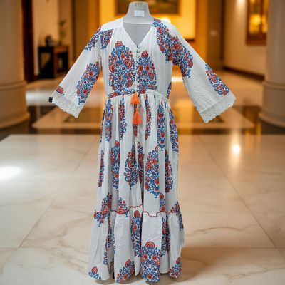 L/XL Ari Printed Cotton Dress 57&quot; Long Jalabiya