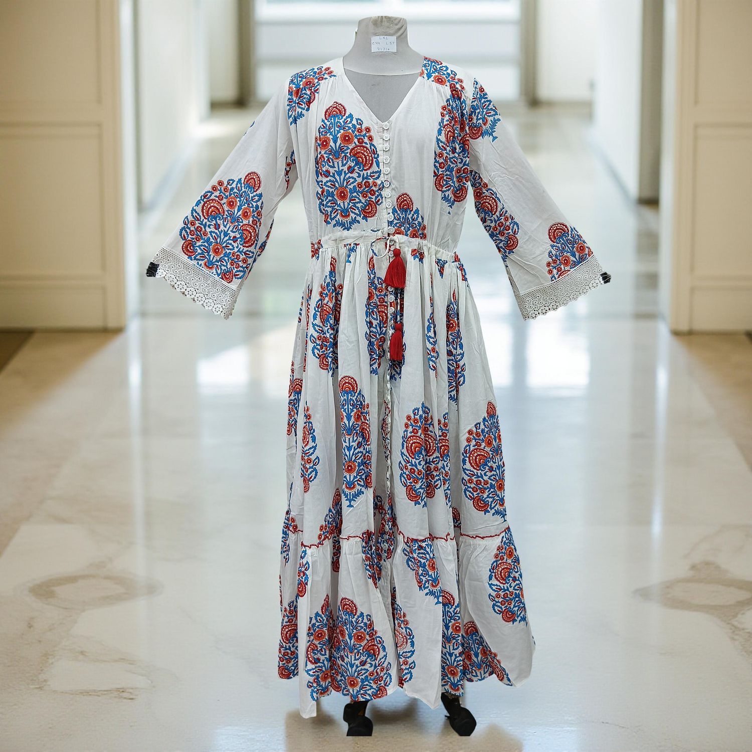 L/XL Ari Printed Cotton Dress 57&quot; Long Jalabiya