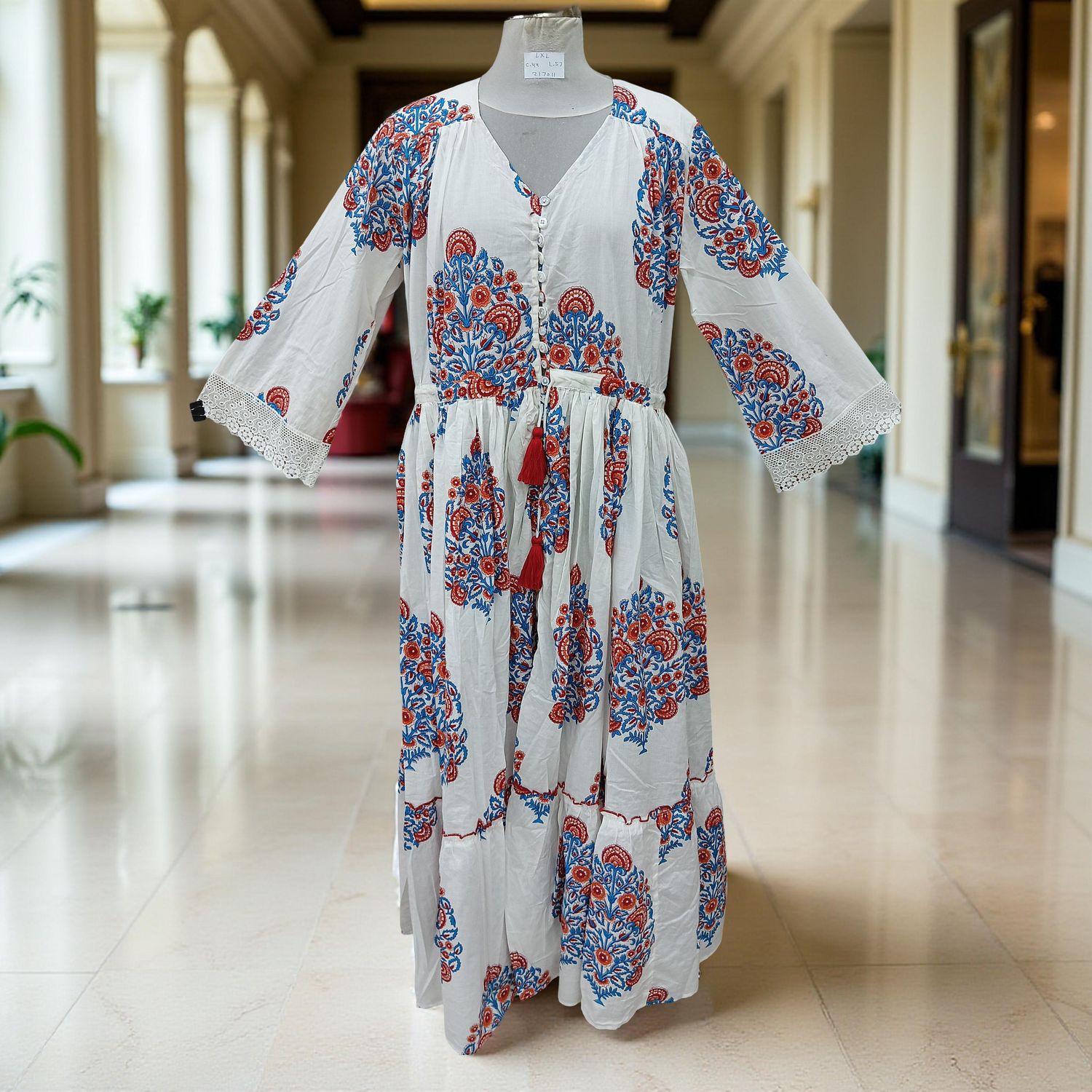 L/XL Ari Printed Cotton Dress 57&quot; Long Jalabiya