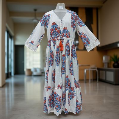 L/XL Ari Printed Cotton Dress 57&quot; Long Jalabiya