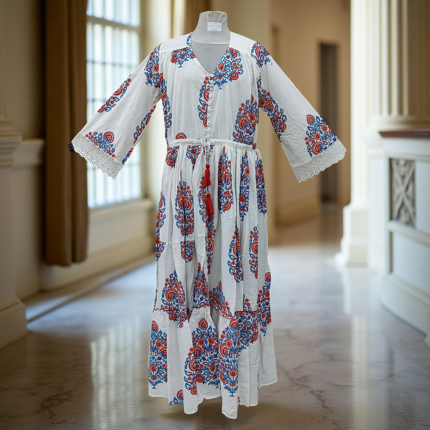 L/XL Ari Printed Cotton Dress 57&quot; Long Jalabiya
