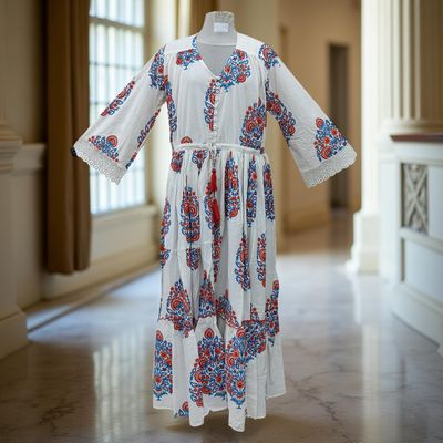 L/XL Ari Printed Cotton Dress 57&quot; Long Jalabiya