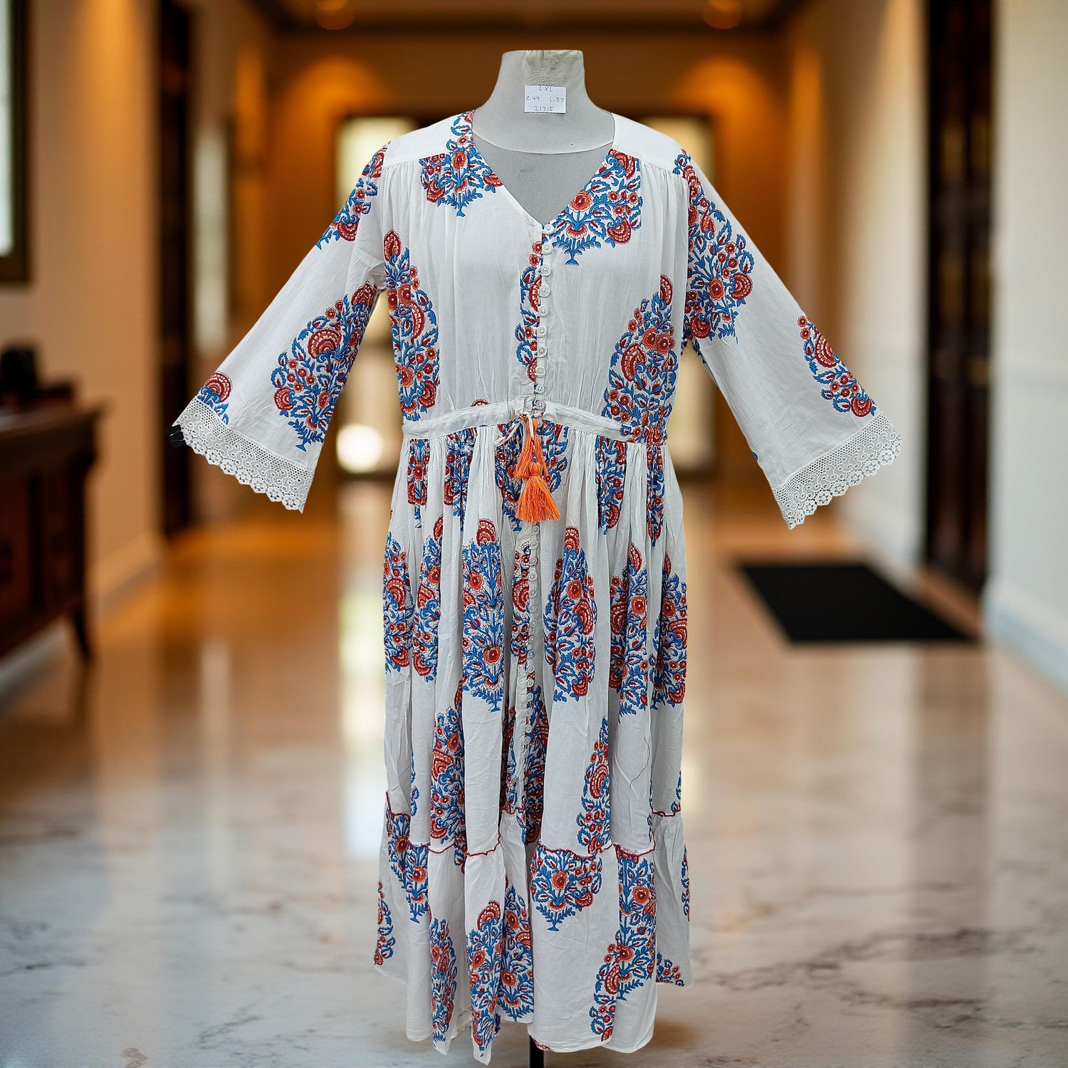 L/XL Ari Printed Cotton Dress 57&quot; Long Jalabiya