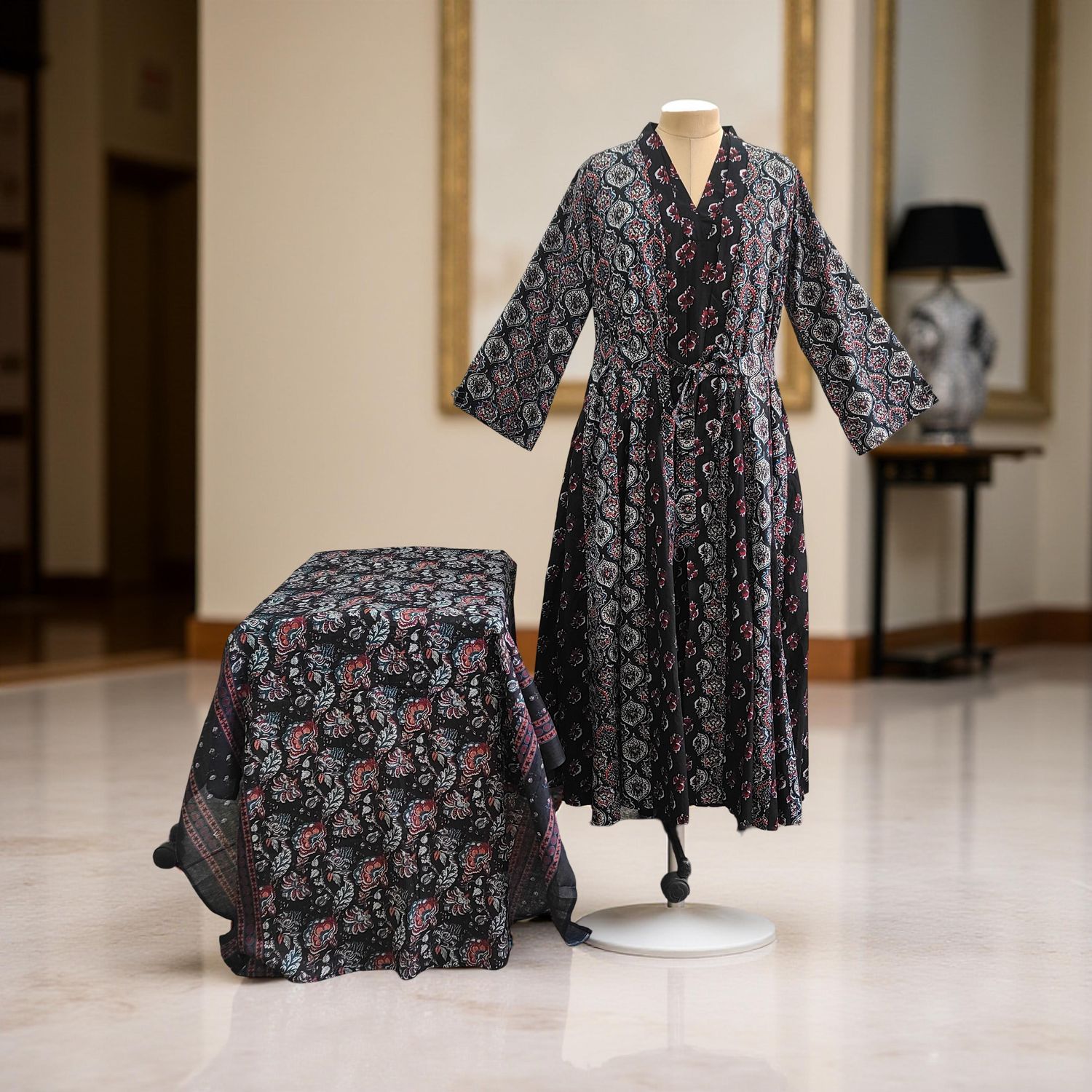 Cotton Jalabiya Dress Abaya Set With Sheila 03