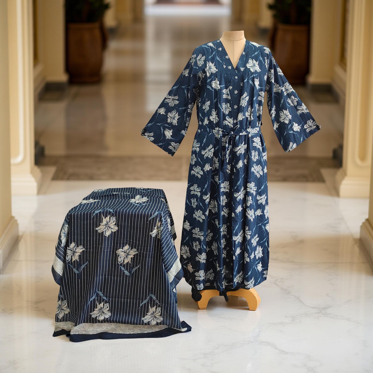 Cotton Jalabiya Dress Abaya Set With Sheila 05