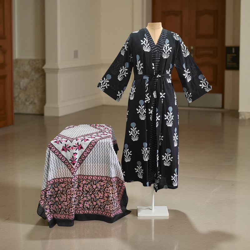 Cotton Jalabiya Dress Abaya Set With Sheila 06