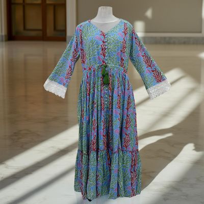 S/M Ari Printed Cotton Dress 57&quot; Long Jalabiya