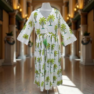 S/M Ari Printed Cotton Dress 57&quot; Long Jalabiya