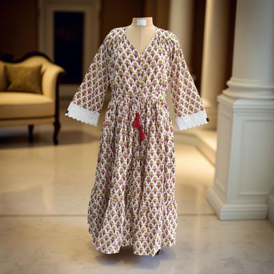 S/M Ari Printed Cotton Dress 57&quot; Long Jalabiya