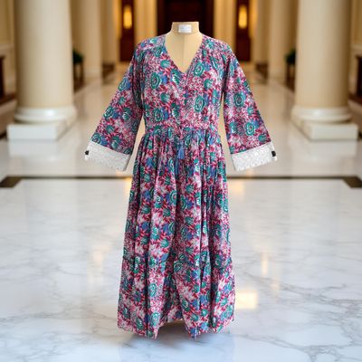 S/M Ari Printed Cotton Dress 57&quot; Long Jalabiya