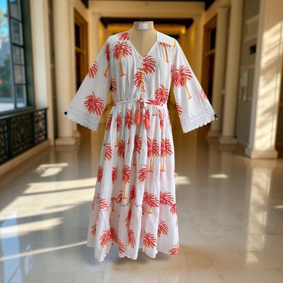 S/M Ari Printed Cotton Dress 57&quot; Long Jalabiya