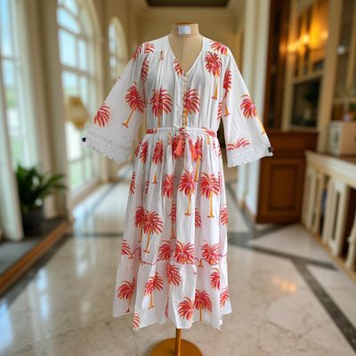 S/M Ari Printed Cotton Dress 57&quot; Long Jalabiya