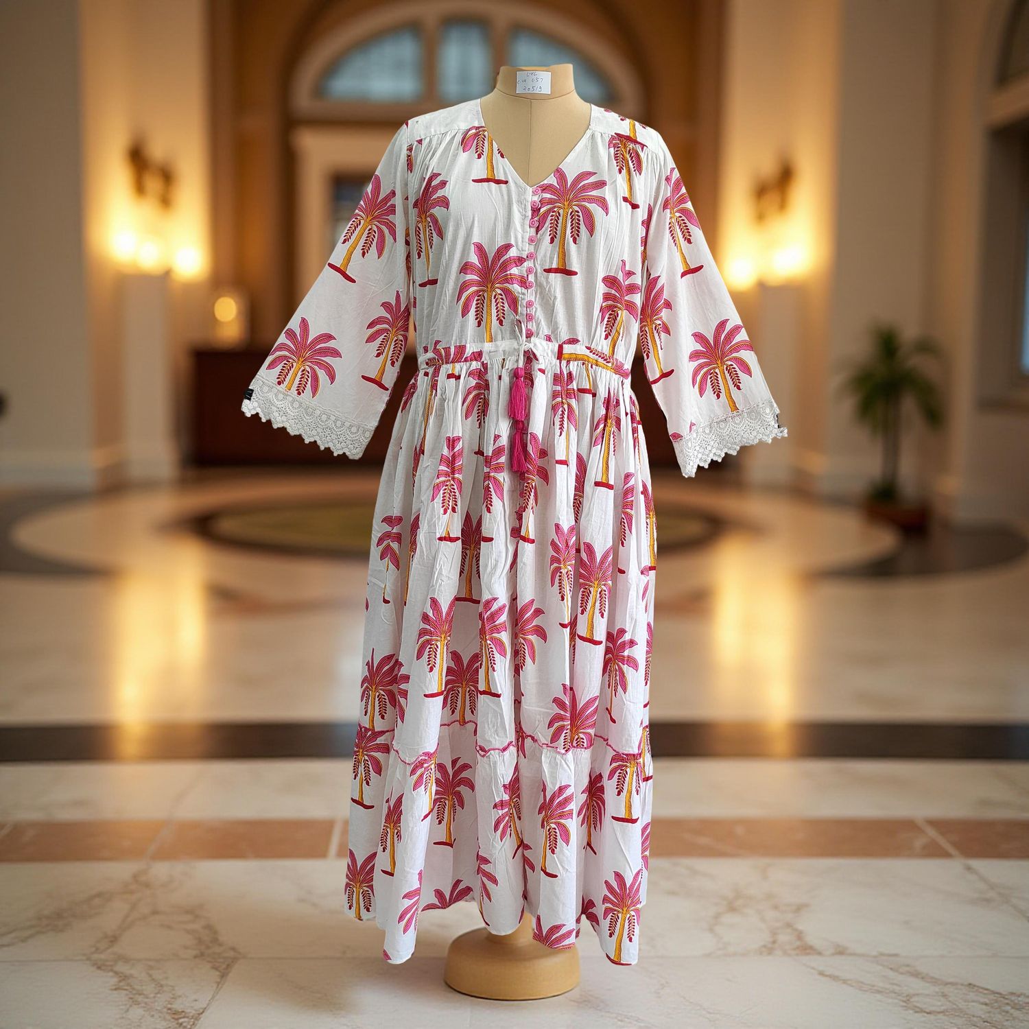 L/XL Ari Printed Cotton Dress 57&quot; Long Jalabiya