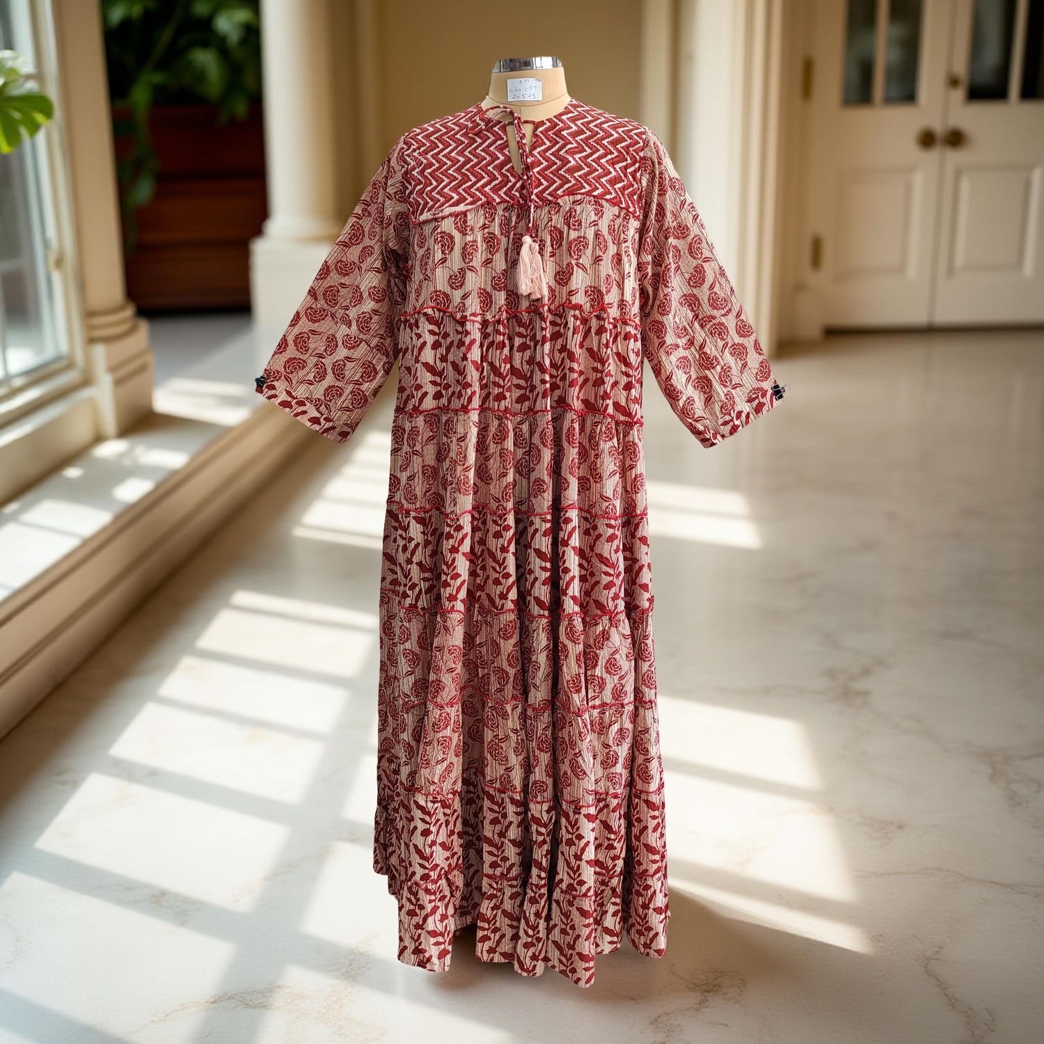 S/M Hafsa Printed Cotton Dress 57&quot; Long Jalabiya