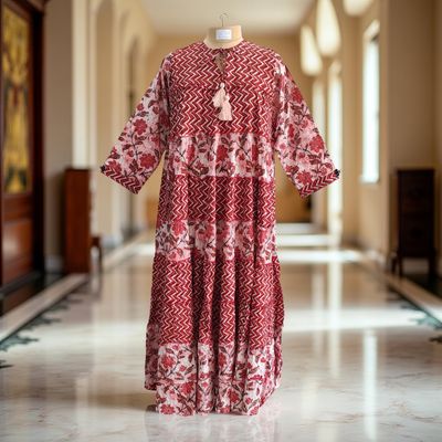 S/M Hafsa Printed Cotton Dress 57&quot; Long Jalabiya