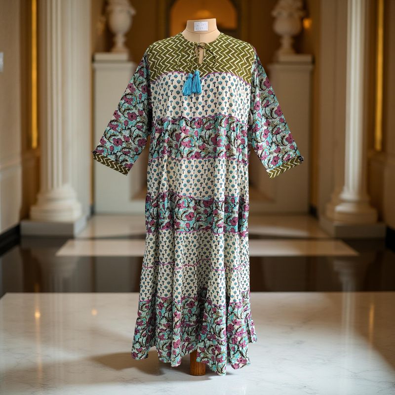 L/XL Hafsa Printed Cotton Dress 57&quot; Long Jalabiya