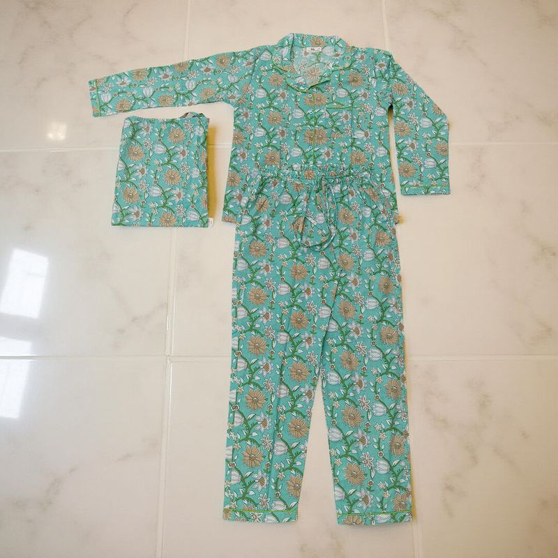 S-M Cotton Full Sleeves Pajamas Set