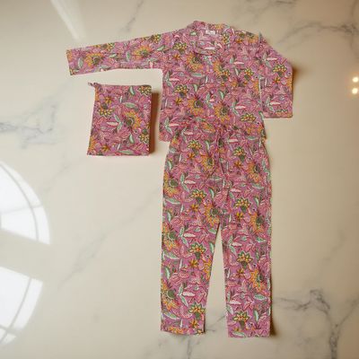 S-M Cotton Full Sleeves Pajamas Set
